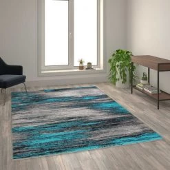 Flash Furniture Turquoise 6' x 9' Abstract Design Accent Area Rug -Rugs&Mats Official Shop Belnick20LLC ACDxxRG1100xx69xxTQxxGGxxLS2xx7d7283