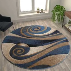 Flash Furniture 8x8 Round Blue and Beige Swirled Pattern Area Rug -Rugs&Mats Official Shop Belnick20LLC ACDxxRG2775xx88xxBLxxGGxxLS2xxb854c7