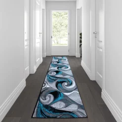 Flash Furniture Turquoise 3' x 10' Modern Ocean Waves Area Rug
