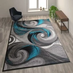 Flash Furniture Turquoise 8' x 10' Modern Ocean Waves Area Rug