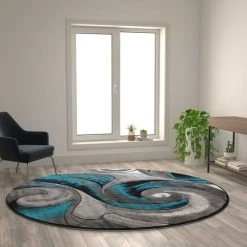 Flash Furniture Turquoise 8' x 8' Modern Ocean Waves Area Rug
