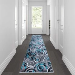 Flash Furniture Turquoise 3' x 10' Modern Swirl Area Rug