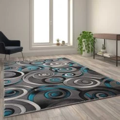 Flash Furniture Turquoise 6' x 9' Modern Swirl Area Rug