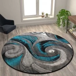 Flash Furniture Turquoise 8' x 8' Round Modern Swirl Area Rug -Rugs&Mats Official Shop Belnick20LLC ACDxxRG414xx88xxTQxxGGxxLS2xx033881