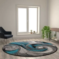 Flash Furniture Turquoise 8' x 8' Round Modern Swirl Area Rug