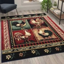 Flash Furniture Red 5x7 Farmhouse Rooster Themed Area Rug -Rugs&Mats Official Shop Belnick20LLC ACDxxRG70HLxx57xxRDxxGGxxLS2xx254c22