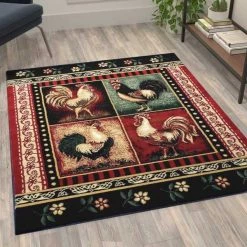 Flash Furniture Red 4x5 Farmhouse Rooster Themed Area Rug -Rugs&Mats Official Shop Belnick20LLC ACDxxRG9PCKxx45xxRDxxGGxxLS2xxedfbd4