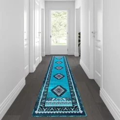 Flash Furniture Turquoise 2' x 10' Southwestern Style Area Rug