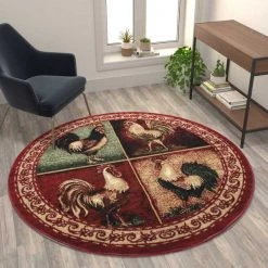 Flash Furniture Red 6x6 Farmhouse Round Rooster Themed Area Rug -Rugs&Mats Official Shop Belnick20LLC ACDxxRGL379xx66xxRDxxGGxxLS2xx1b1597