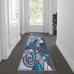 Flash Furniture Turquoise 2' x 7' Abstract Design Accent Rug