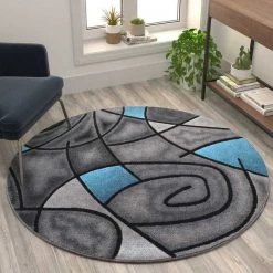 Flash Furniture Blue 5' x 5' Round Abstract Design Area Rug -Rugs&Mats Official Shop Belnick20LLC ACDxxRGTRZ860xx55xxBLxxGGxxLS2xxcd23b9