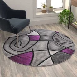 Flash Furniture Purple 5' x 5' Round Abstract Design Area Rug