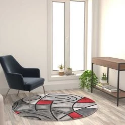 Flash Furniture Red 5' x 5' Round Abstract Design Area Rug -Rugs&Mats Official Shop Belnick20LLC ACDxxRGTRZ860xx55xxRDxxGGxxLS2xxd508e8