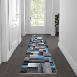 Flash Furniture Blue 2' x 7' Modern Color Blocked Area Rug
