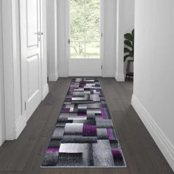 Flash Furniture Purple 2' x 7' Modern Color Blocked Area Rug