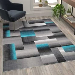 Flash Furniture Turquoise 5' x 7' Modern Color Blocked Area Rug