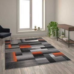 Flash Furniture Orange 6' x 9' Modern Color Blocked Area Rug