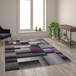 Flash Furniture Purple 6' x 9' Modern Color Blocked Area Rug