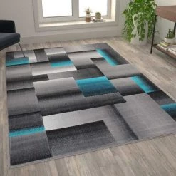 Flash Furniture Turquoise 6' x 9' Modern Color Blocked Area Rug