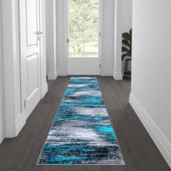 Flash Furniture Turquoise 2' x 7' Abstract Design Accent Area Rug