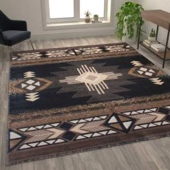 Flash Furniture 8' x 10' Black Rustic Southwest Style Area Rug -Rugs&Mats Official Shop Belnick20LLC ACDxxRGY9S1xx810xxBKxxGGxxLS2xx8ea10b