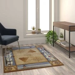 Flash Furniture Beige 3x5 Nautical Themed Olefin Indoor Area Rug -Rugs&Mats Official Shop Belnick20LLC ACDxxRGZ876343xx35xxBGxxGGxxLS2xx223a77