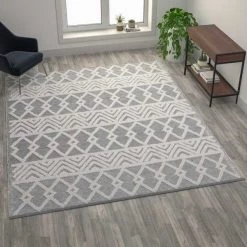 Flash Furniture Gray/Ivory 8x10 Hand Woven Boho Patterned Area Rug