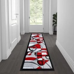 Flash Furniture Red 2 x 7 Geometric Abstract Area Rug