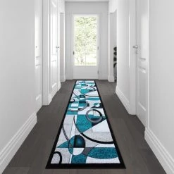 Flash Furniture Turquoise 3 x 10 Geometric Abstract Area Rug