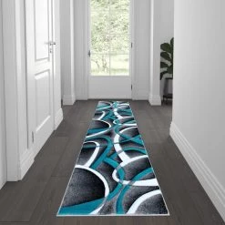 Flash Furniture Turquoise 2' x 7' Modern Plush Abstract Area Rug