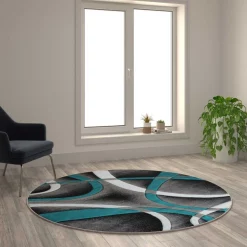 Flash Furniture Turquoise 5' x 5' Modern Plush Abstract Area Rug -Rugs&Mats Official Shop Belnick20LLC KPxxRG951xx55xxTQxxGGxxLS2xx85e0b4