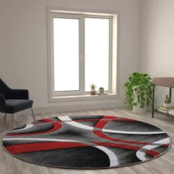 Flash Furniture Red 8' x 8' Modern Plush Abstract Area Rug