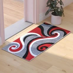 Flash Furniture Red 2' x 3' Modern Plush Abstract Area Rug