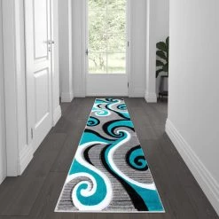 Flash Furniture Turquoise 2' x 7' Modern Plush Abstract Area Rug