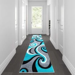 Flash Furniture Turquoise 3' x 10' Modern Plush Abstract Area Rug