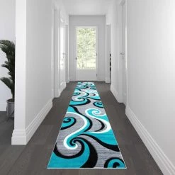 Flash Furniture Turquoise 3' x 16' Modern Plush Abstract Area Rug