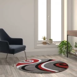 Flash Furniture Red 4' x 4' Modern Plush Abstract Area Rug -Rugs&Mats Official Shop Belnick20LLC KPxxRG952xx44xxRDxxGGxxLS2xx06b14b