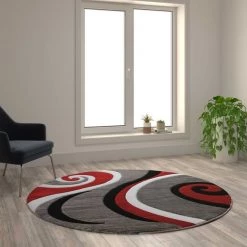 Flash Furniture Red 5' x 5' Modern Plush Abstract Area Rug -Rugs&Mats Official Shop Belnick20LLC KPxxRG952xx55xxRDxxGGxxLS2xxf4108d