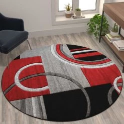 Flash Furniture Red 5' x 5' Geometric Abstract Area Rug -Rugs&Mats Official Shop Belnick20LLC KPxxRG953xx55xxRDxxGGxxLS2xx17d285