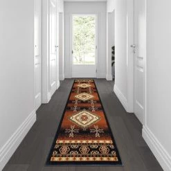 Flash Furniture Black 3 x 10 Southwestern Style Patterned Area Rug
