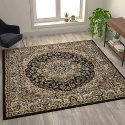 Flash Furniture Black 7x7 Square Traditional Persian Style Rug -Rugs&Mats Official Shop Belnick20LLC NRxxRGB401xx77SxxBKxxGGxxLS2xx671743