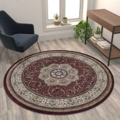 Flash Furniture Burgundy 5' x 5' Persian Style Round Area Rug -Rugs&Mats Official Shop Belnick20LLC NRxxRGB404xx55RxxBUxxGGxxLS2xx319204