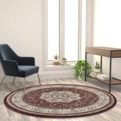 Flash Furniture Burgundy 5' x 5' Persian Style Round Area Rug