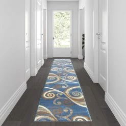 Flash Furniture Blue 2' x 11' Distressed Abstract Area Rug