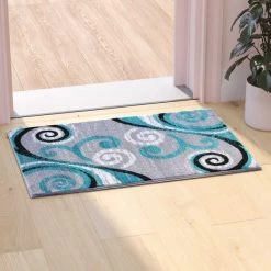 Flash Furniture Turquoise 2' x 3' Distressed Abstract Area Rug