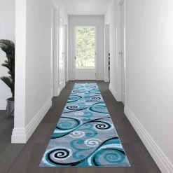 Flash Furniture Turquoise 3' x 16' Distressed Abstract Area Rug