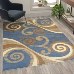 Flash Furniture Blue 5' x 7' Distressed Abstract Area Rug