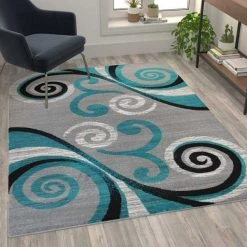 Flash Furniture Turquoise 5' x 7' Distressed Abstract Area Rug