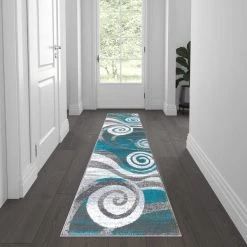 Flash Furniture Turquoise 2' x 7' Modern Swirl Pattern Area Rug