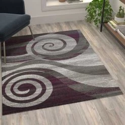 Flash Furniture Purple 4' x 5' Modern Swirl Pattern Area Rug